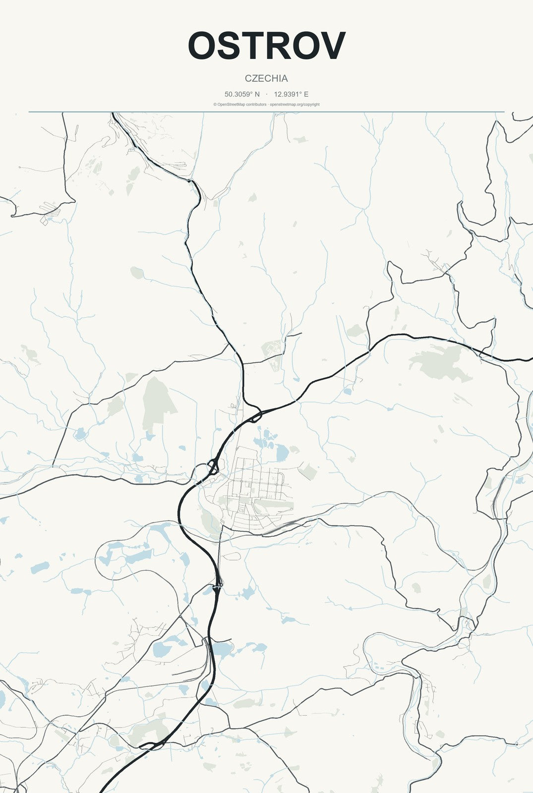 Ostrov, Czechia City Map Aluminum Sign in Headline Atlas style