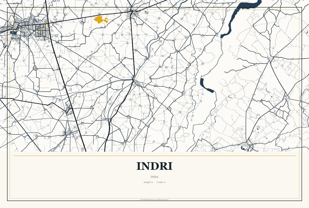 Indri, India City Map Aluminum Sign in Citrine Modern style