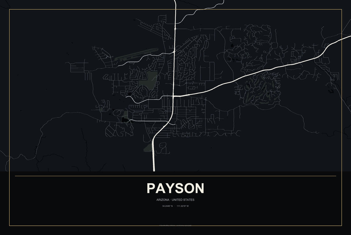 Payson, Arizona City Map Aluminum Sign in Metropolitan Noir style