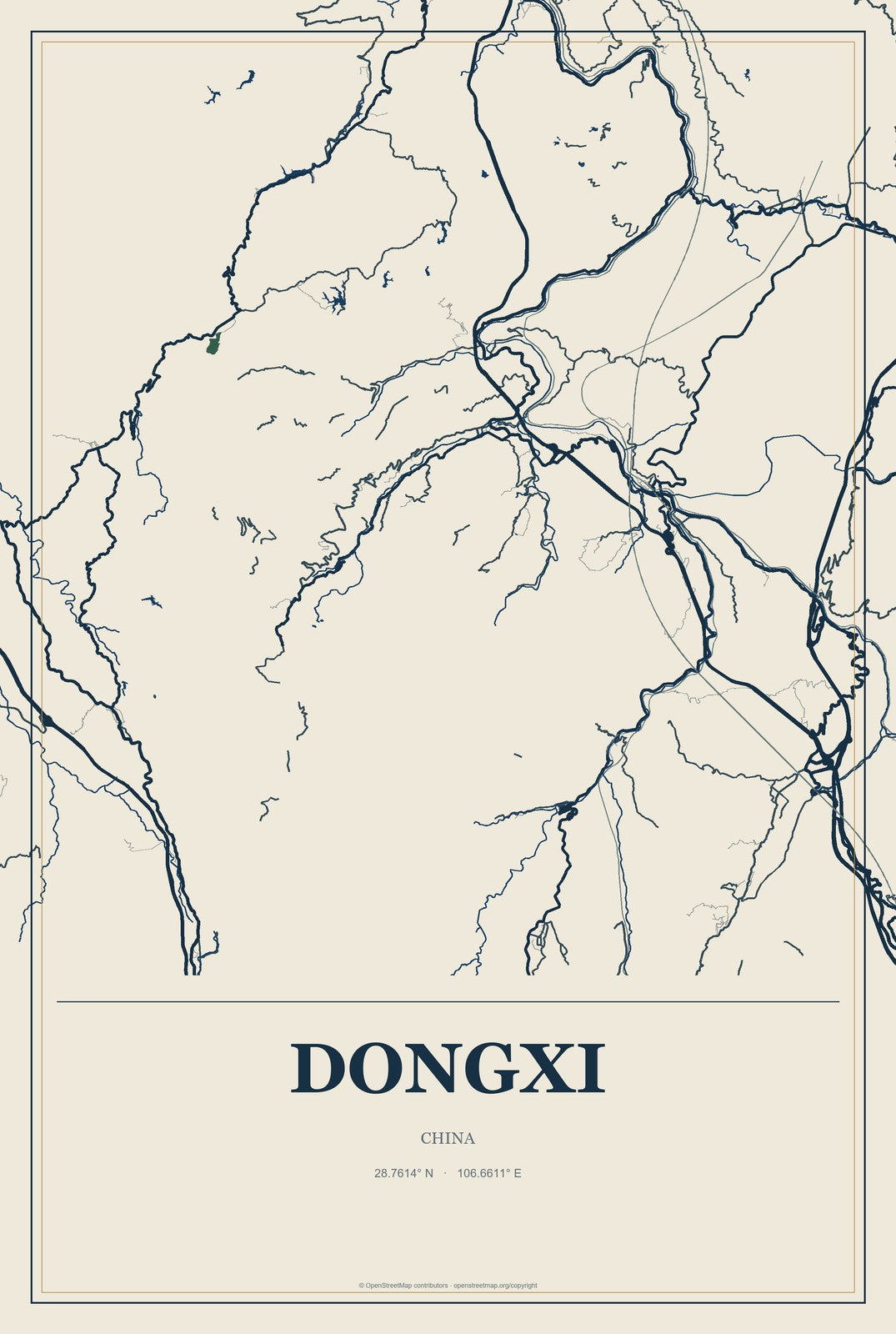 Dongxi, China City Map Aluminum Sign in Coastal Cutout style