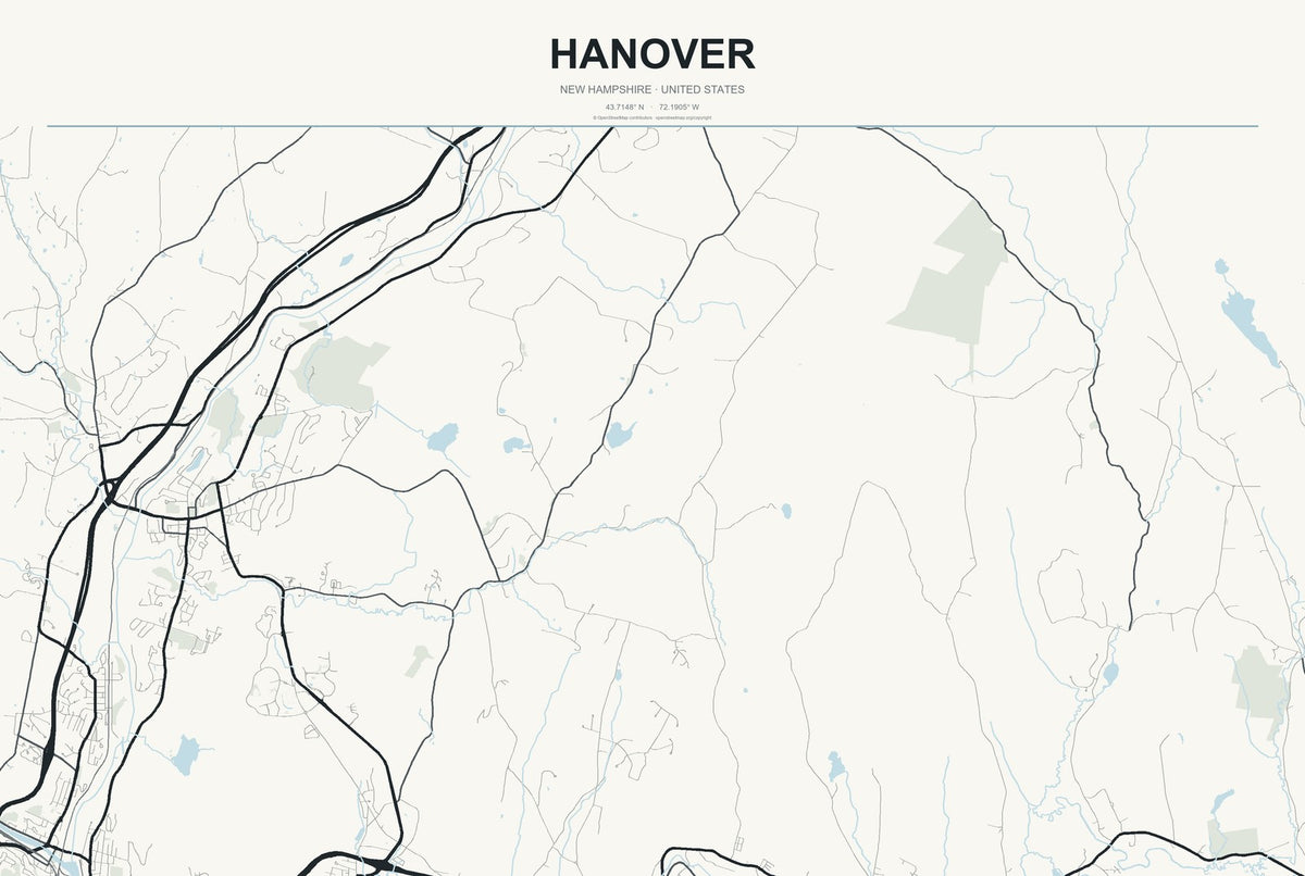 Hanover, New Hampshire City Map Aluminum Sign in Headline Atlas style
