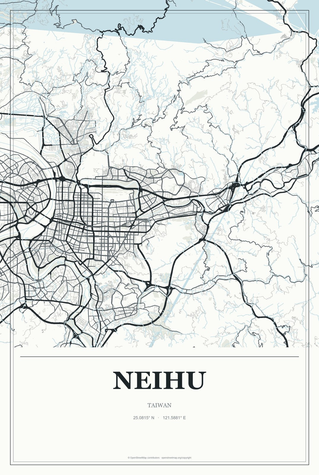 Neihu, Taiwan City Map Aluminum Sign in Gallery Air style