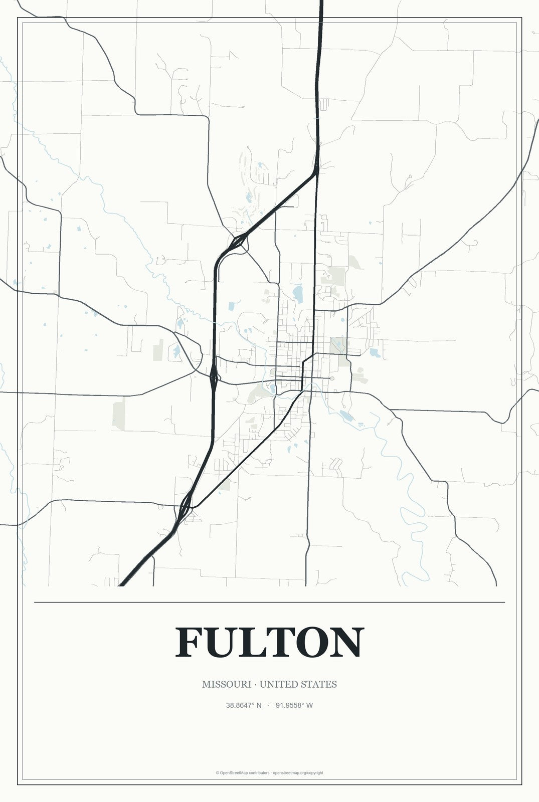Fulton, Missouri City Map Aluminum Sign in Gallery Air style