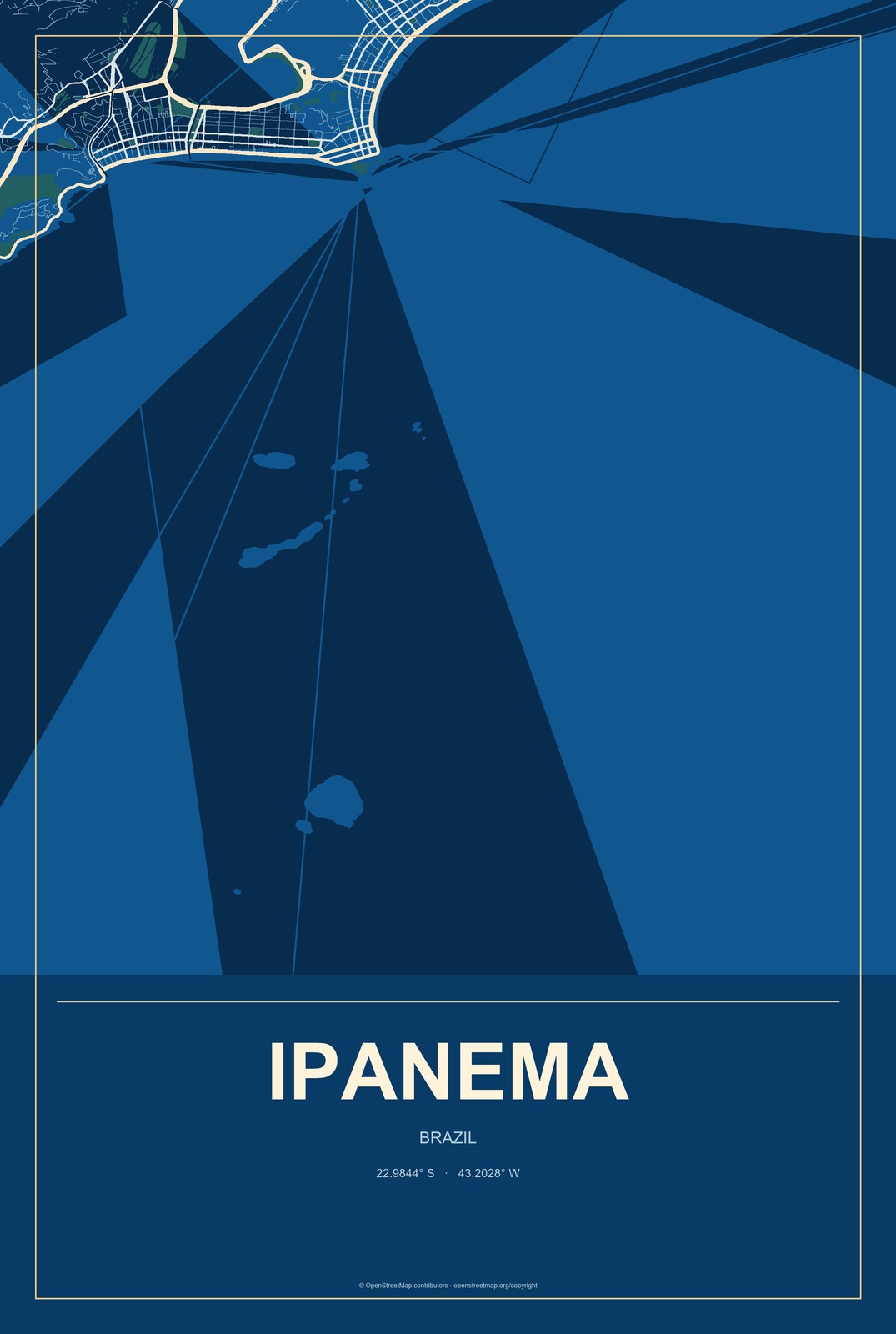 Ipanema, Minas Gerais, Brazil City Map Aluminum Sign in Harbor Cobalt style