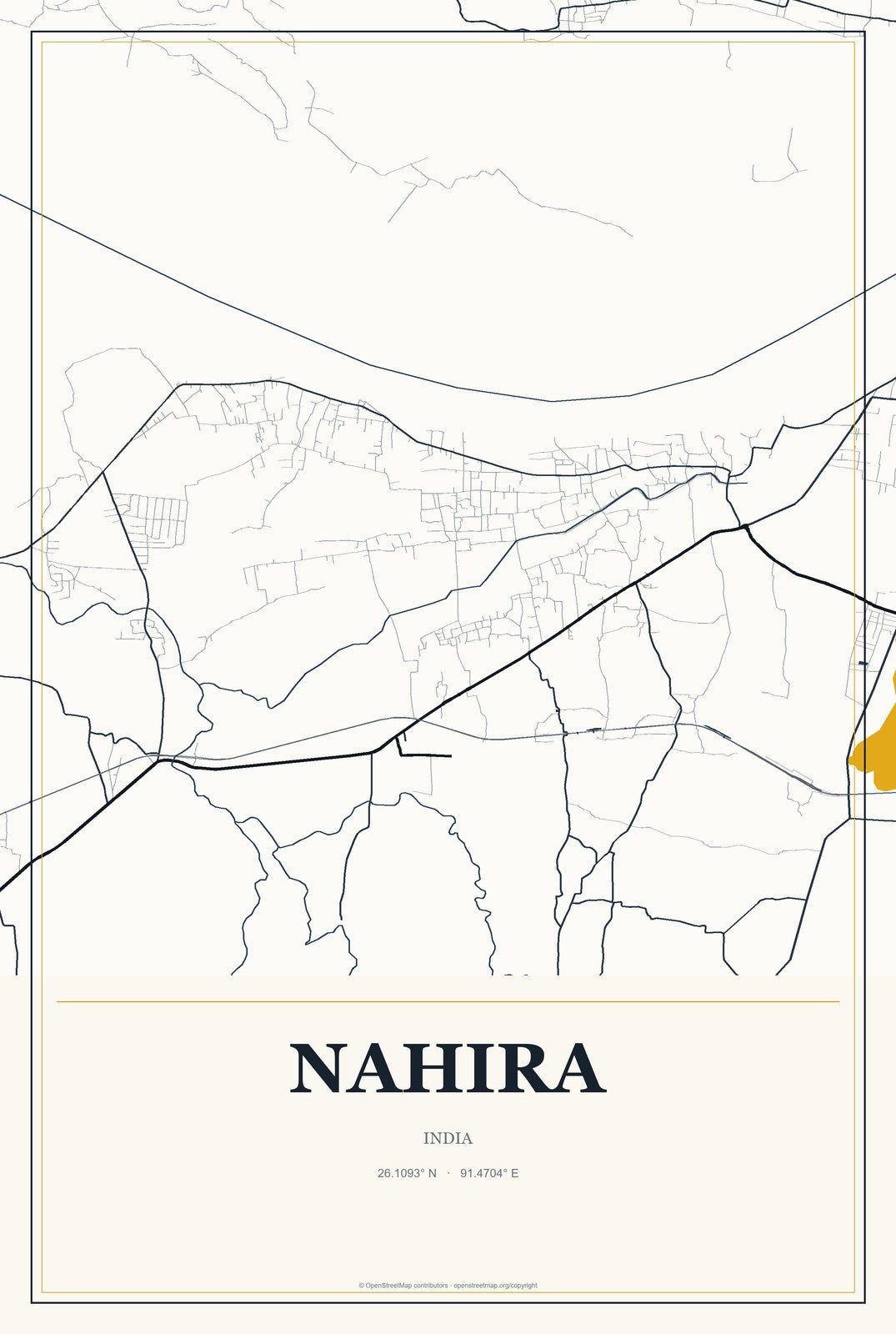 Nahira, India City Map Aluminum Sign in Citrine Modern style