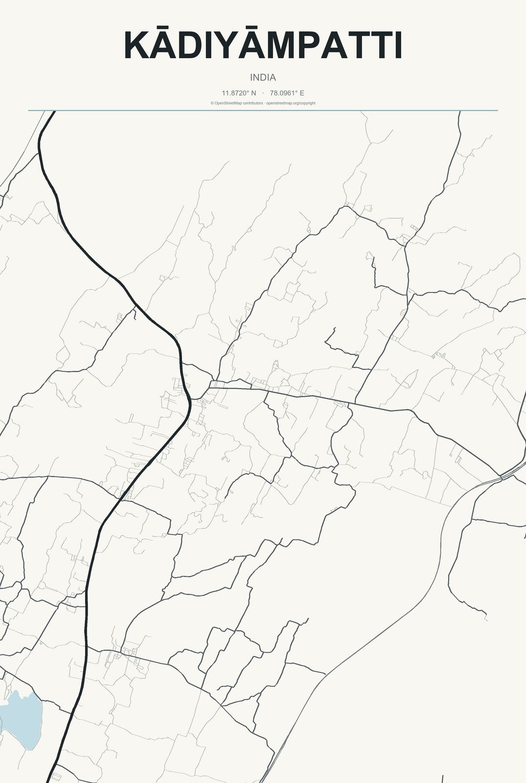 Kādiyāmpatti, India City Map Aluminum Sign in Headline Atlas style
