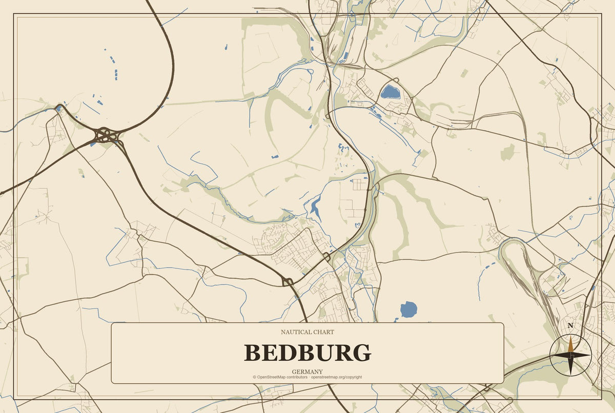 Bedburg, Germany City Map Aluminum Sign in Heritage Nautical style