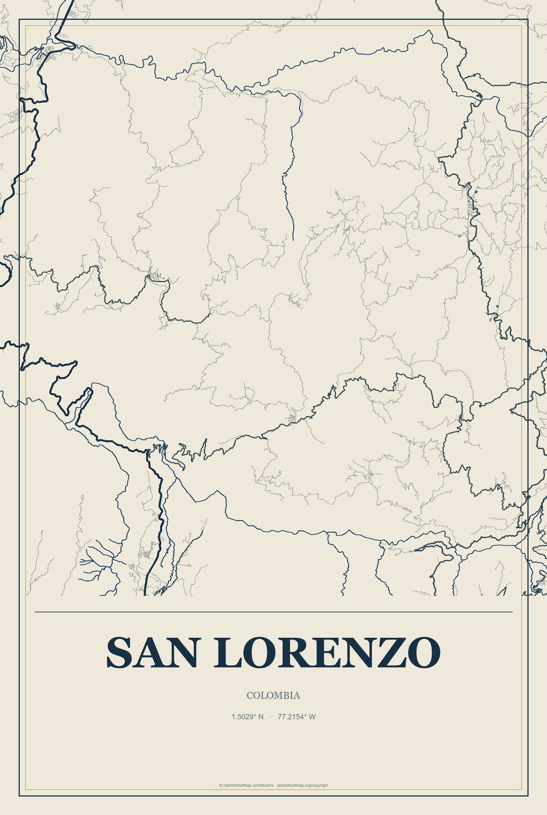 San Lorenzo, Colombia City Map Aluminum Sign in Coastal Cutout style