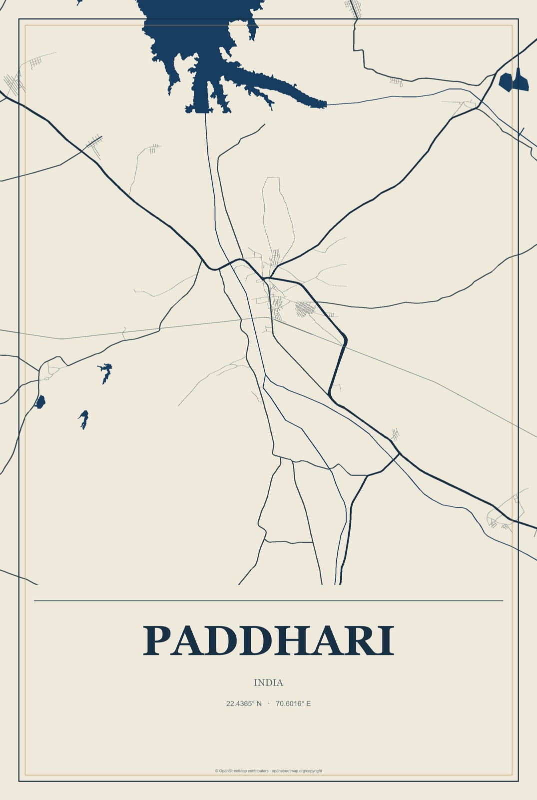 Paddhari, India City Map Aluminum Sign in Coastal Cutout style