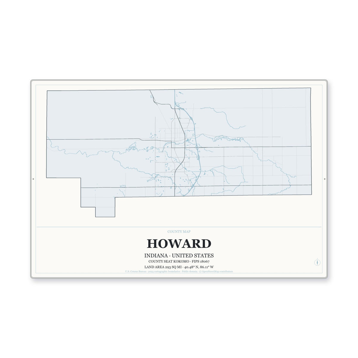 Howard County, Indiana Map Aluminum Sign in Gallery Air style