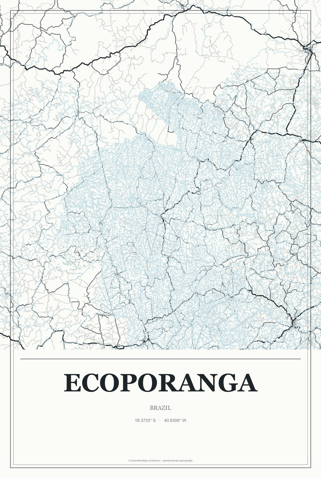 Ecoporanga, Brazil City Map Aluminum Sign in Gallery Air style