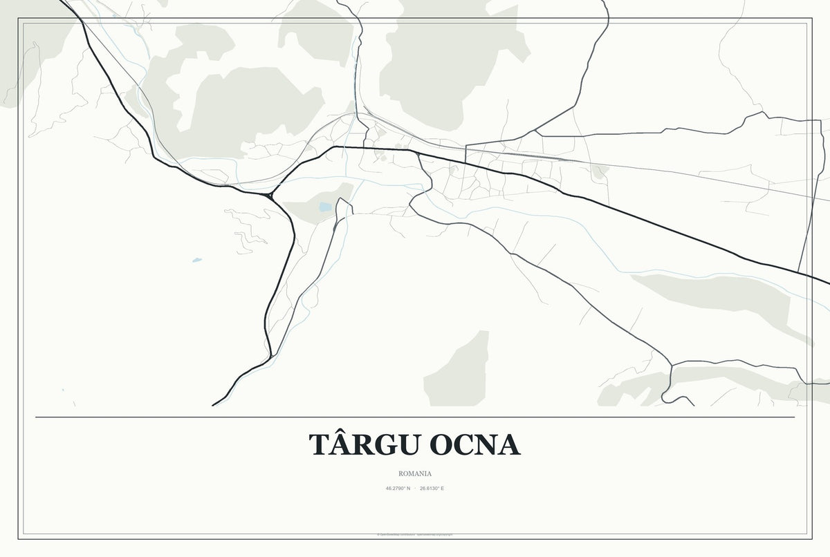 Târgu Ocna, Romania City Map Aluminum Sign in Gallery Air style