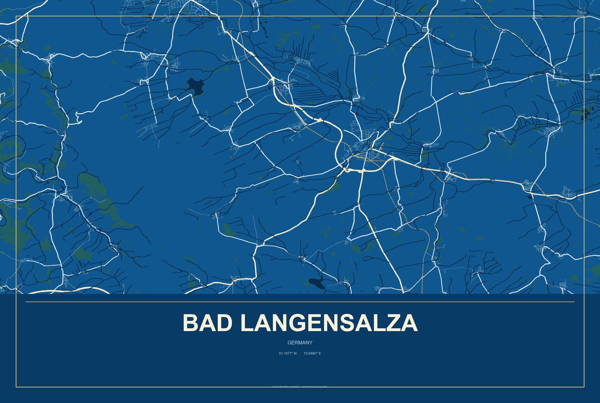 Bad Langensalza, Germany City Map Aluminum Sign in Harbor Cobalt style