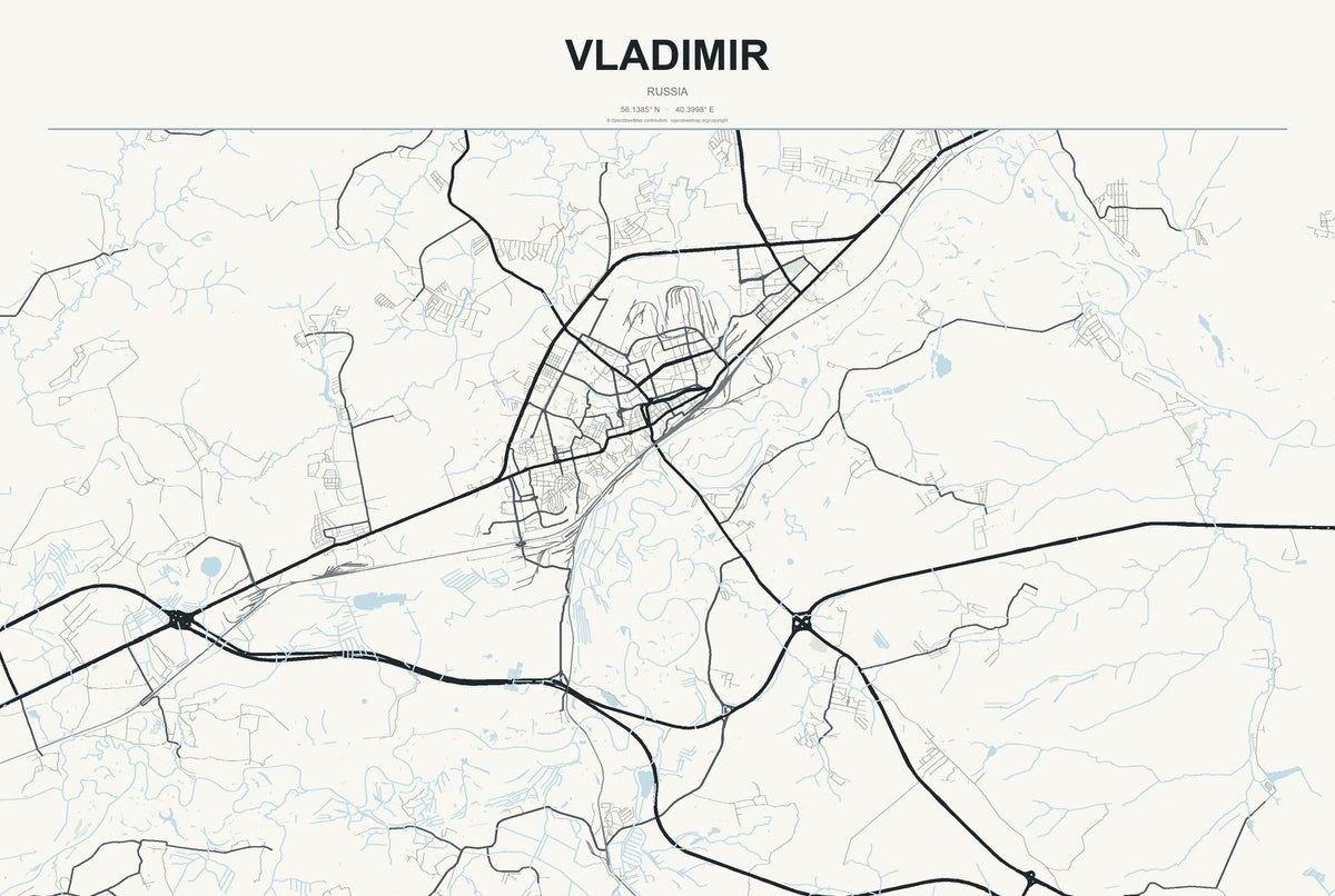 Vladimir, Russia City Map Aluminum Sign in Headline Atlas style