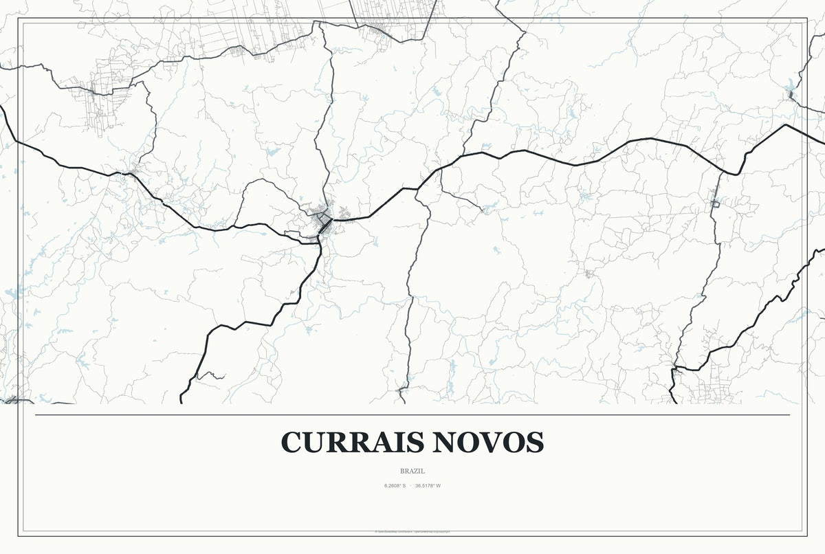 Currais Novos, Brazil City Map Aluminum Sign in Gallery Air style