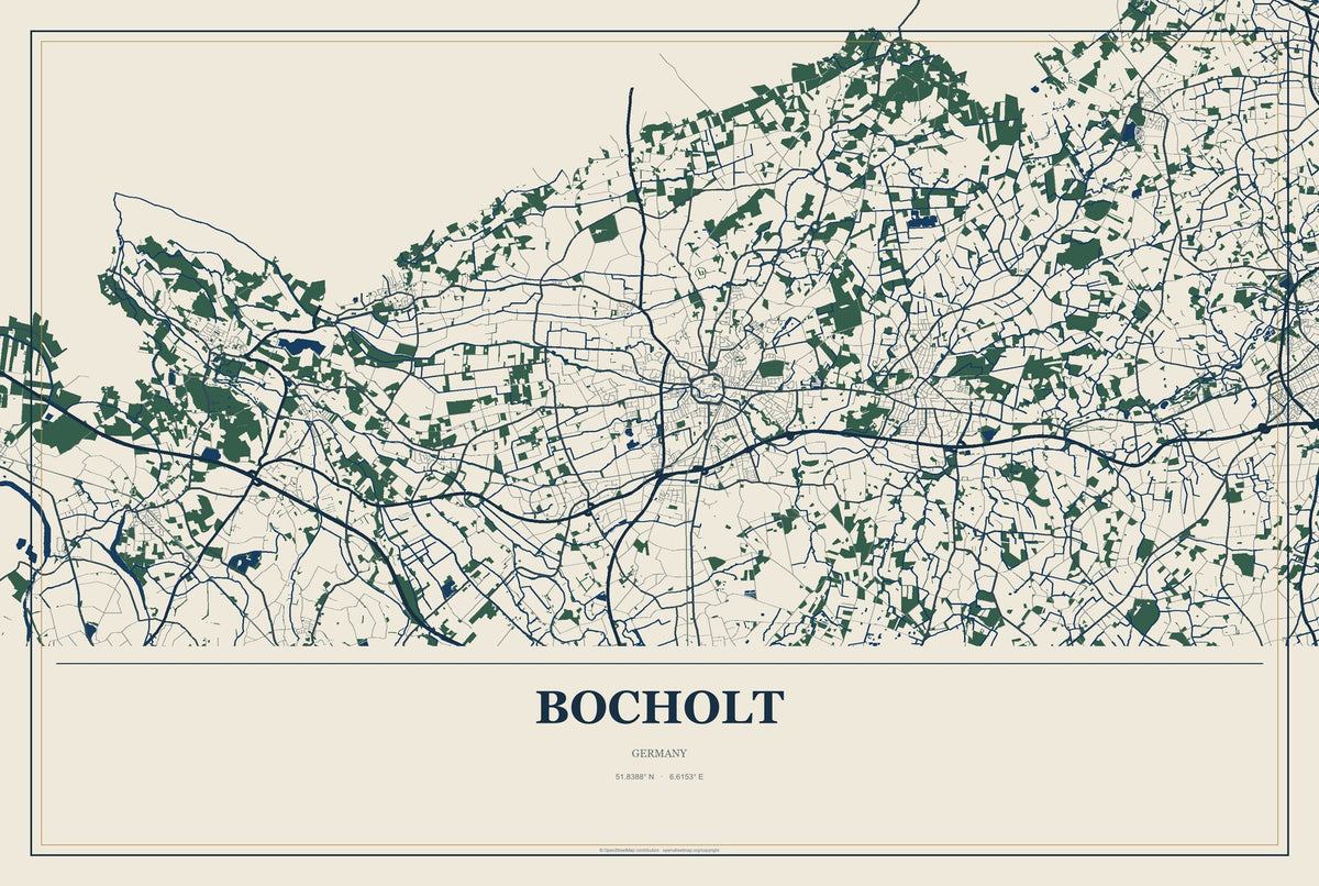 Bocholt, Germany City Map Aluminum Sign in Coastal Cutout style