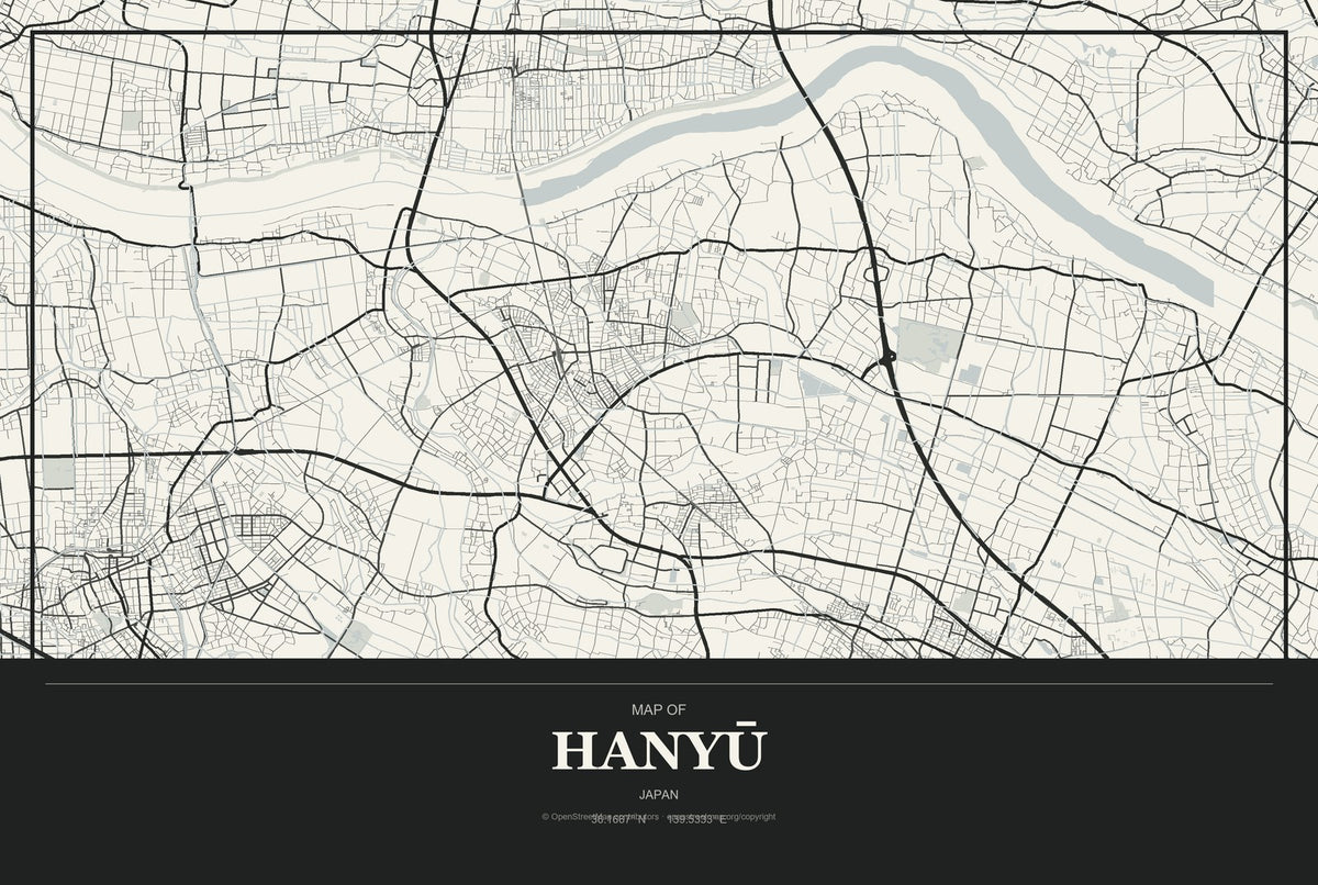 Hanyū, Japan City Map Aluminum Sign in Museum Plaque style