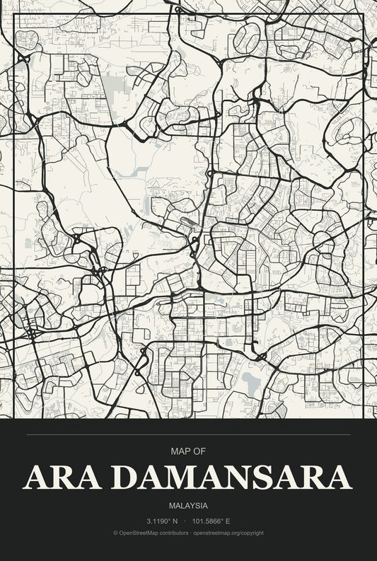 Ara Damansara, Malaysia City Map Aluminum Sign in Museum Plaque style
