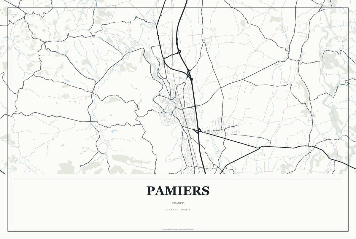 Pamiers, France City Map Aluminum Sign in Gallery Air style