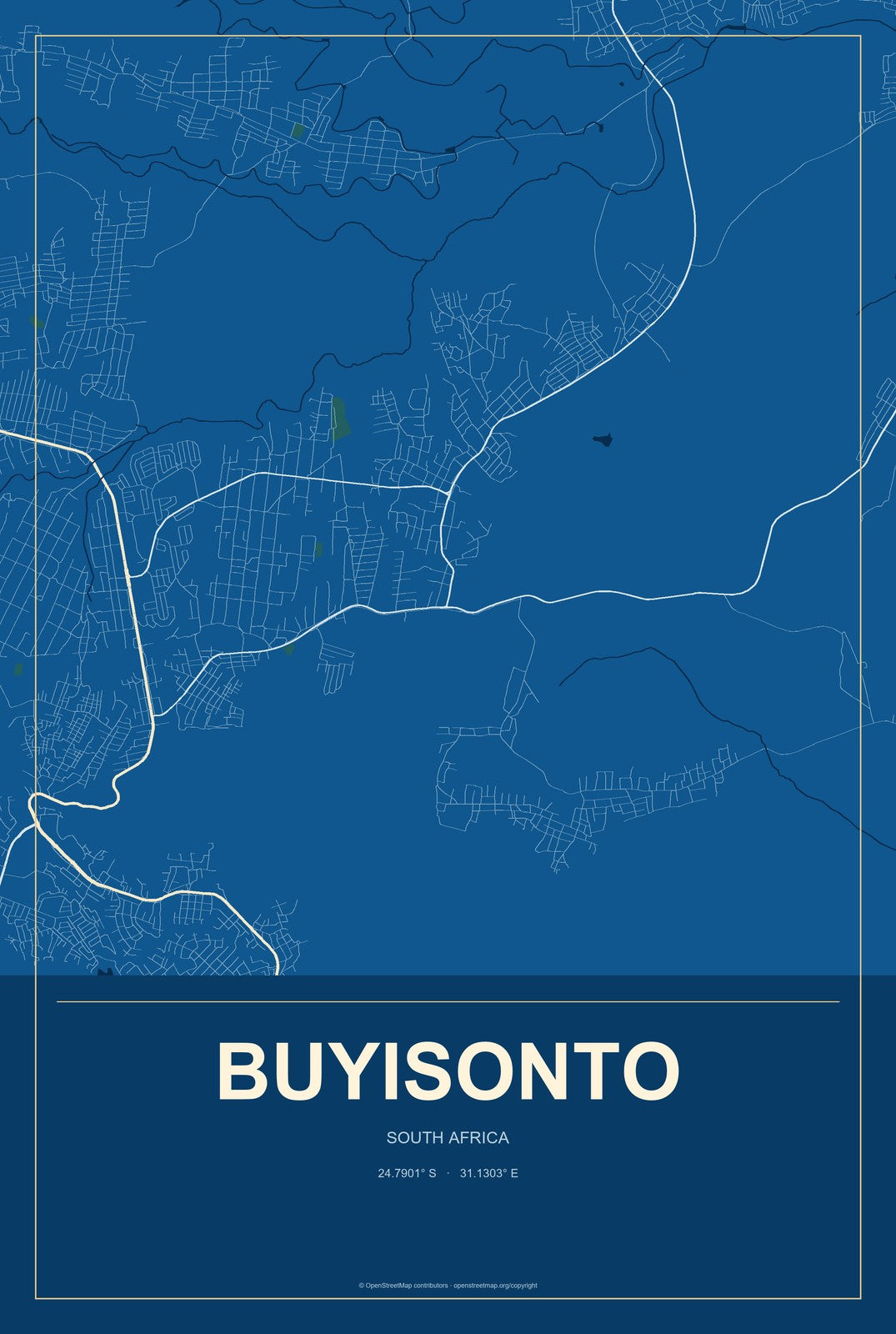 Buyisonto, South Africa City Map Aluminum Sign in Harbor Cobalt style