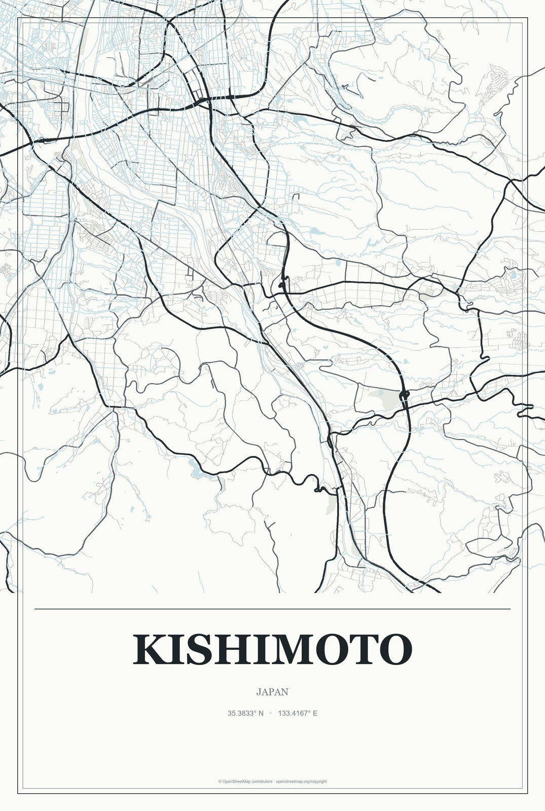 Kishimoto, Japan City Map Aluminum Sign in Gallery Air style