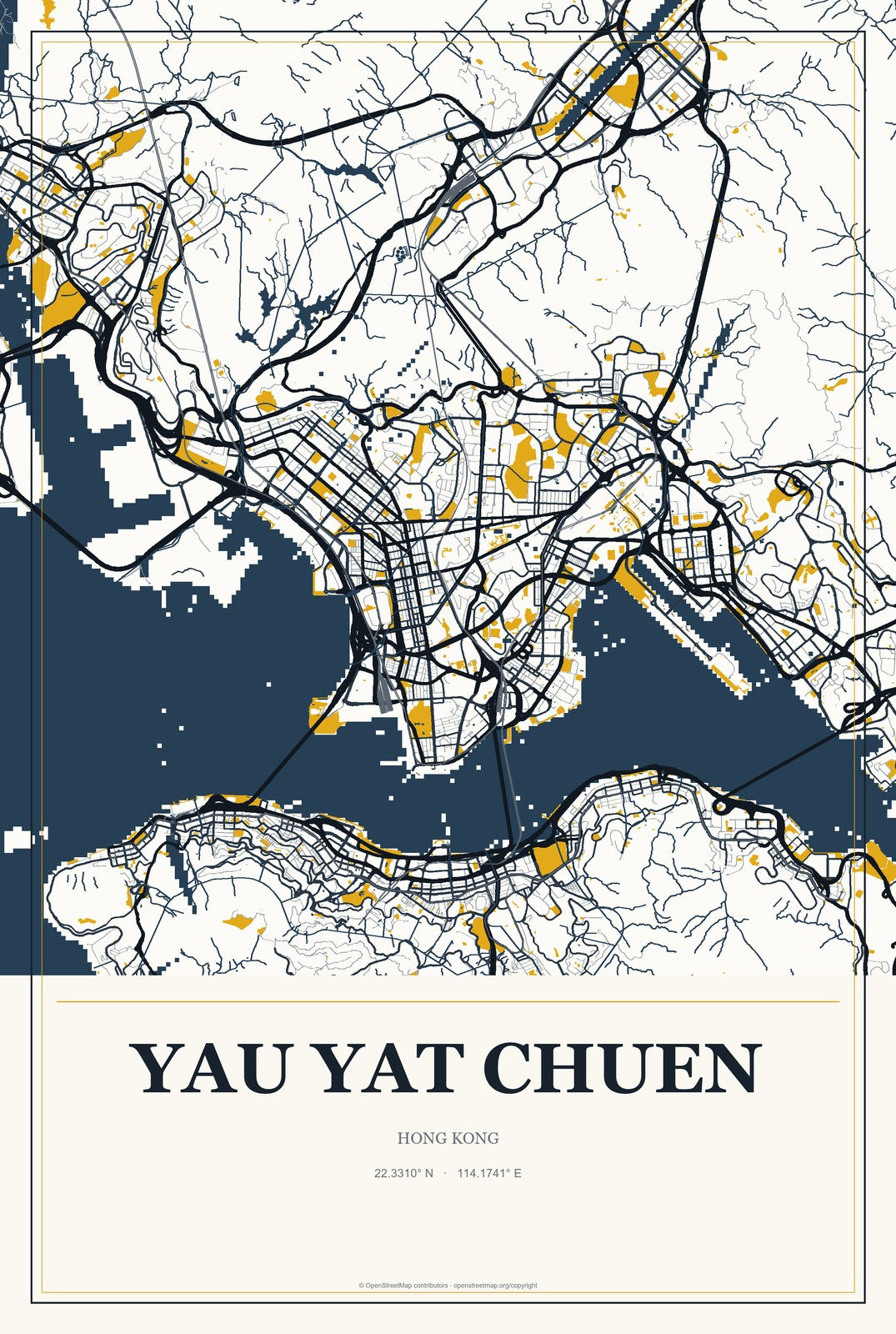 Yau Yat Chuen, Hong Kong City Map Aluminum Sign in Citrine Modern style