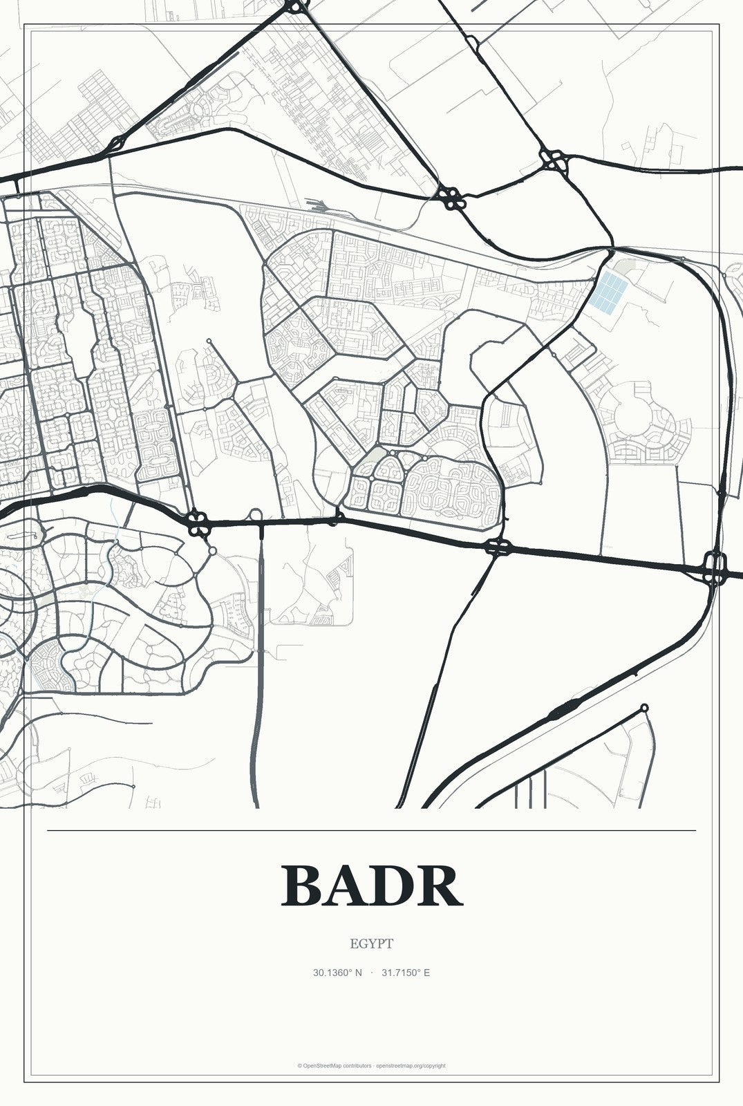 Badr, Cairo, Egypt City Map Aluminum Sign in Gallery Air style