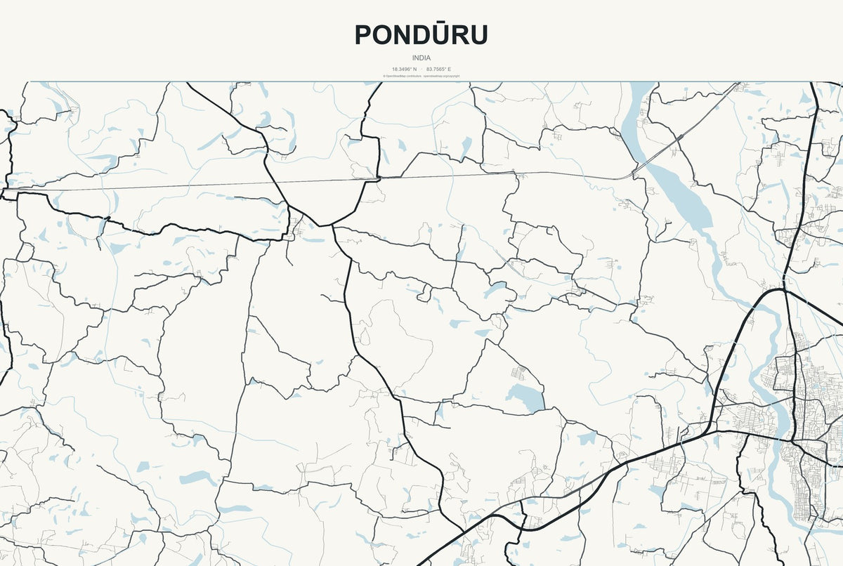 Pondūru, India City Map Aluminum Sign in Headline Atlas style