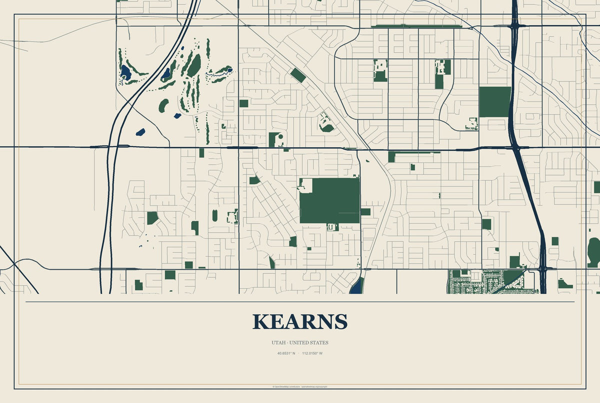 Kearns, Utah City Map Aluminum Sign in Coastal Cutout style