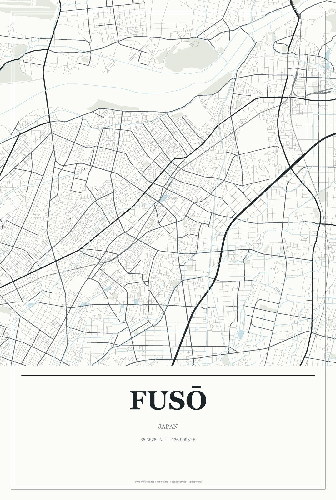 Fusō, Japan City Map Aluminum Sign in Gallery Air style