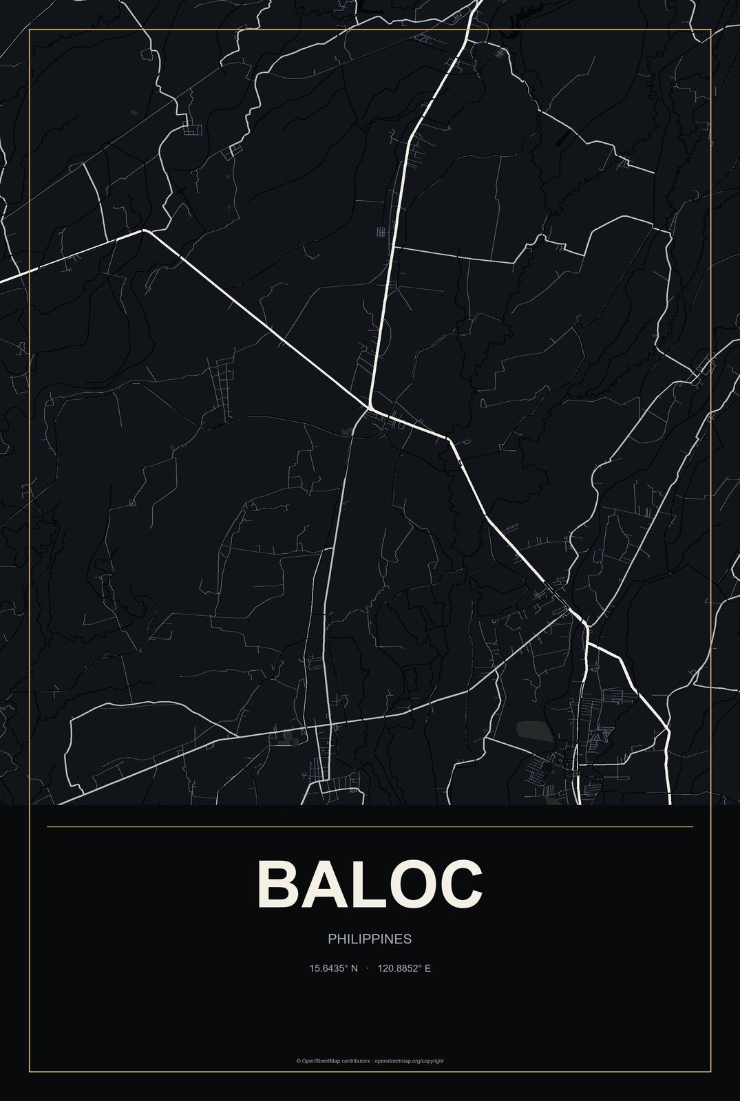 Baloc, Philippines City Map Aluminum Sign in Metropolitan Noir style