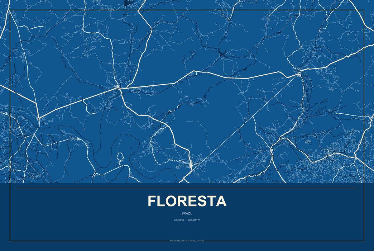 Floresta, Brazil City Map Aluminum Sign in Harbor Cobalt style