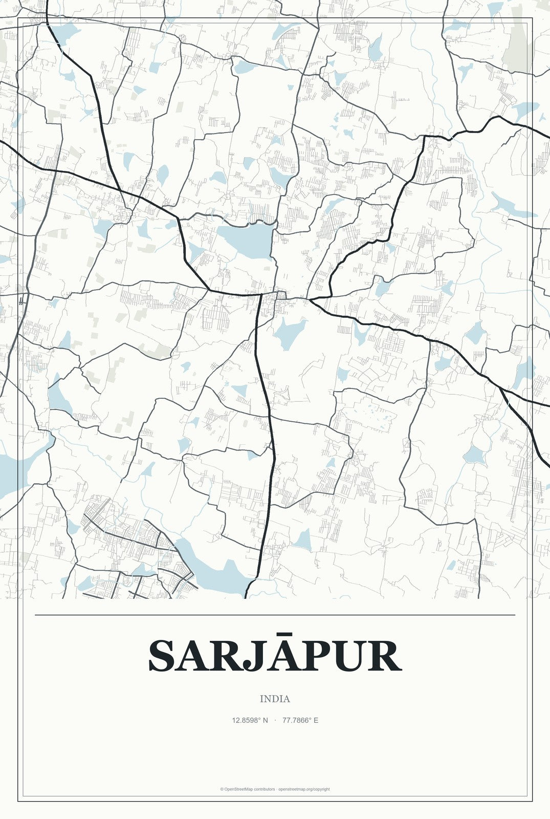 Sarjāpur, India City Map Aluminum Sign in Gallery Air style