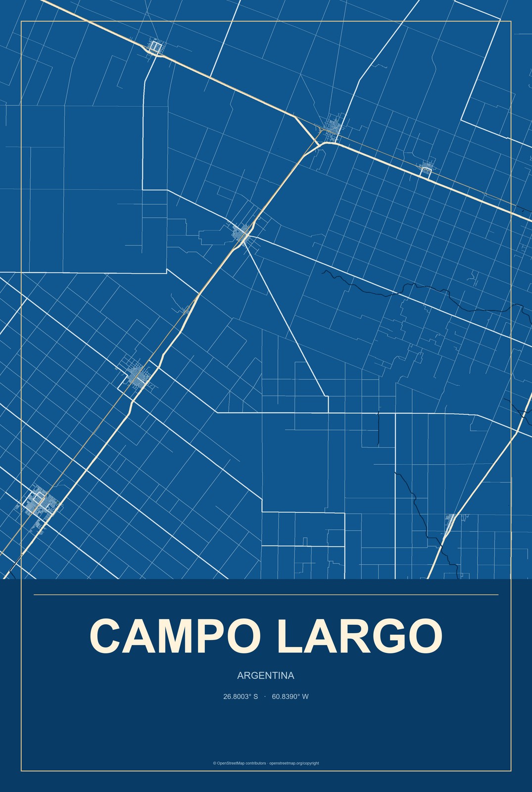 Campo Largo, Argentina City Map Aluminum Sign in Harbor Cobalt style