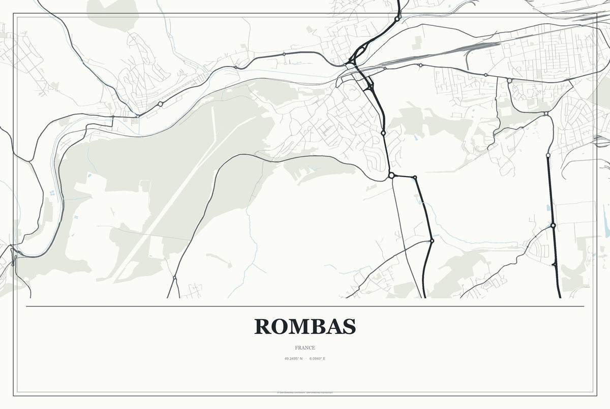 Rombas, France City Map Aluminum Sign in Gallery Air style