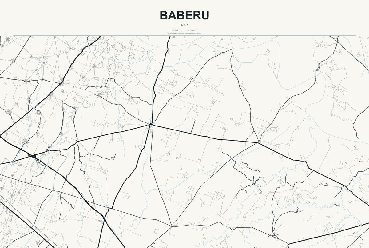 Baberu, India City Map Aluminum Sign in Headline Atlas style