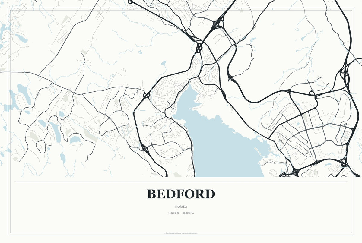 Bedford, Canada City Map Aluminum Sign in Gallery Air style