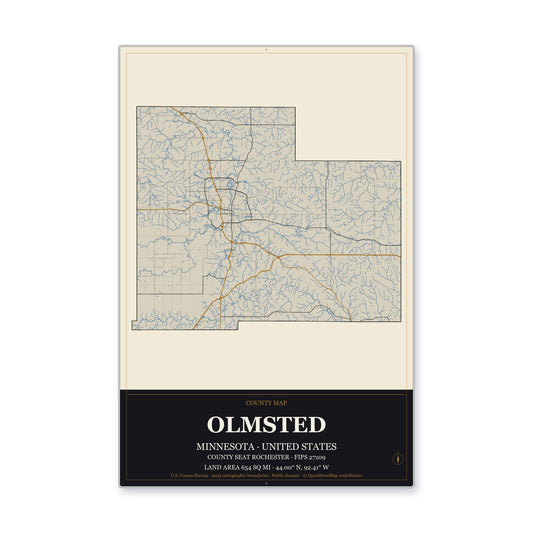 Olmsted County, Minnesota Map Aluminum Sign in Museum Plaque style