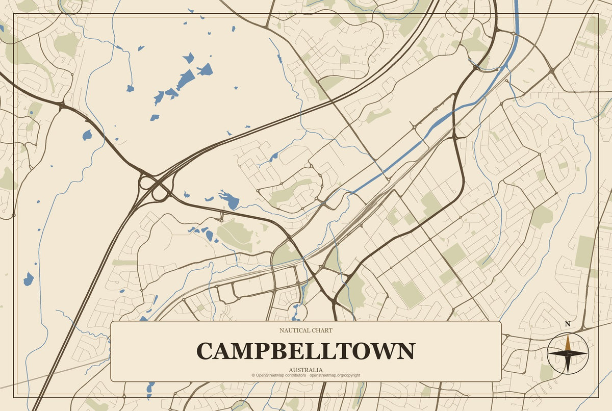 Campbelltown, Australia City Map Aluminum Sign in Heritage Nautical style