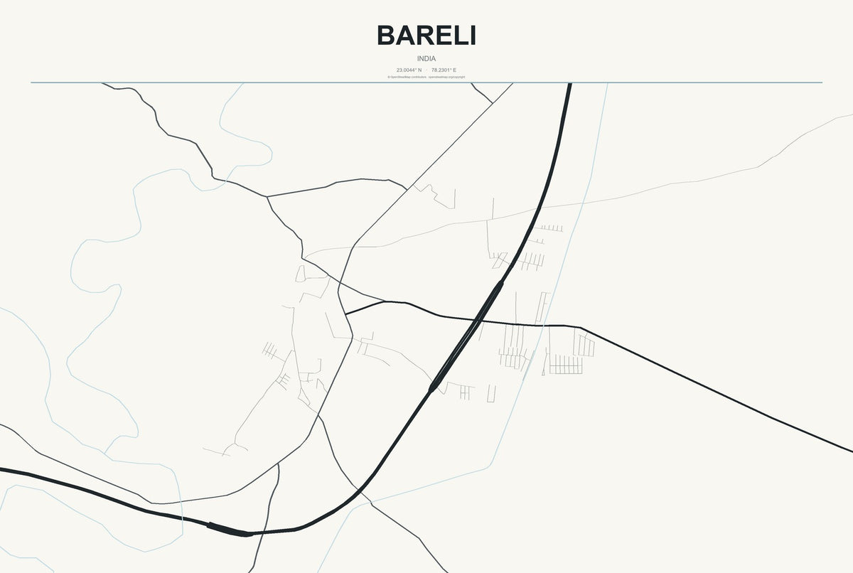 Bareli, India City Map Aluminum Sign in Headline Atlas style
