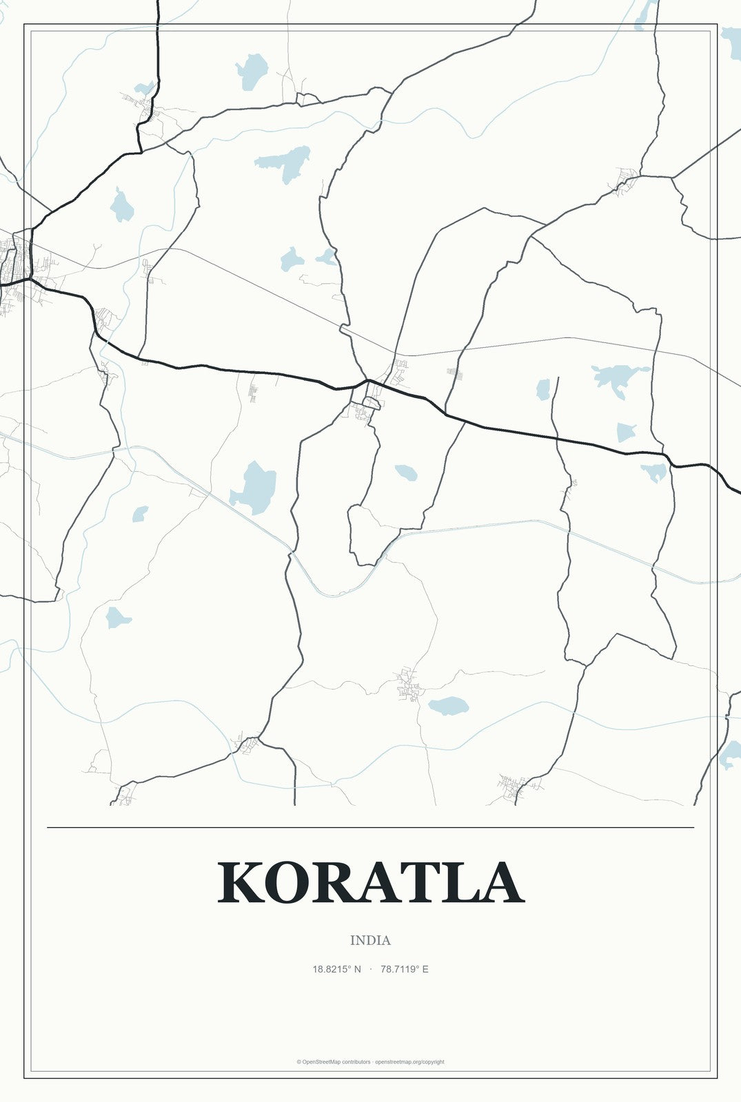 Koratla, India City Map Aluminum Sign in Gallery Air style