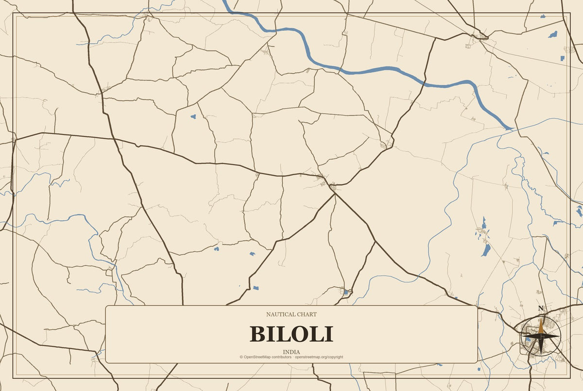 Biloli, India City Map Aluminum Sign in Heritage Nautical style