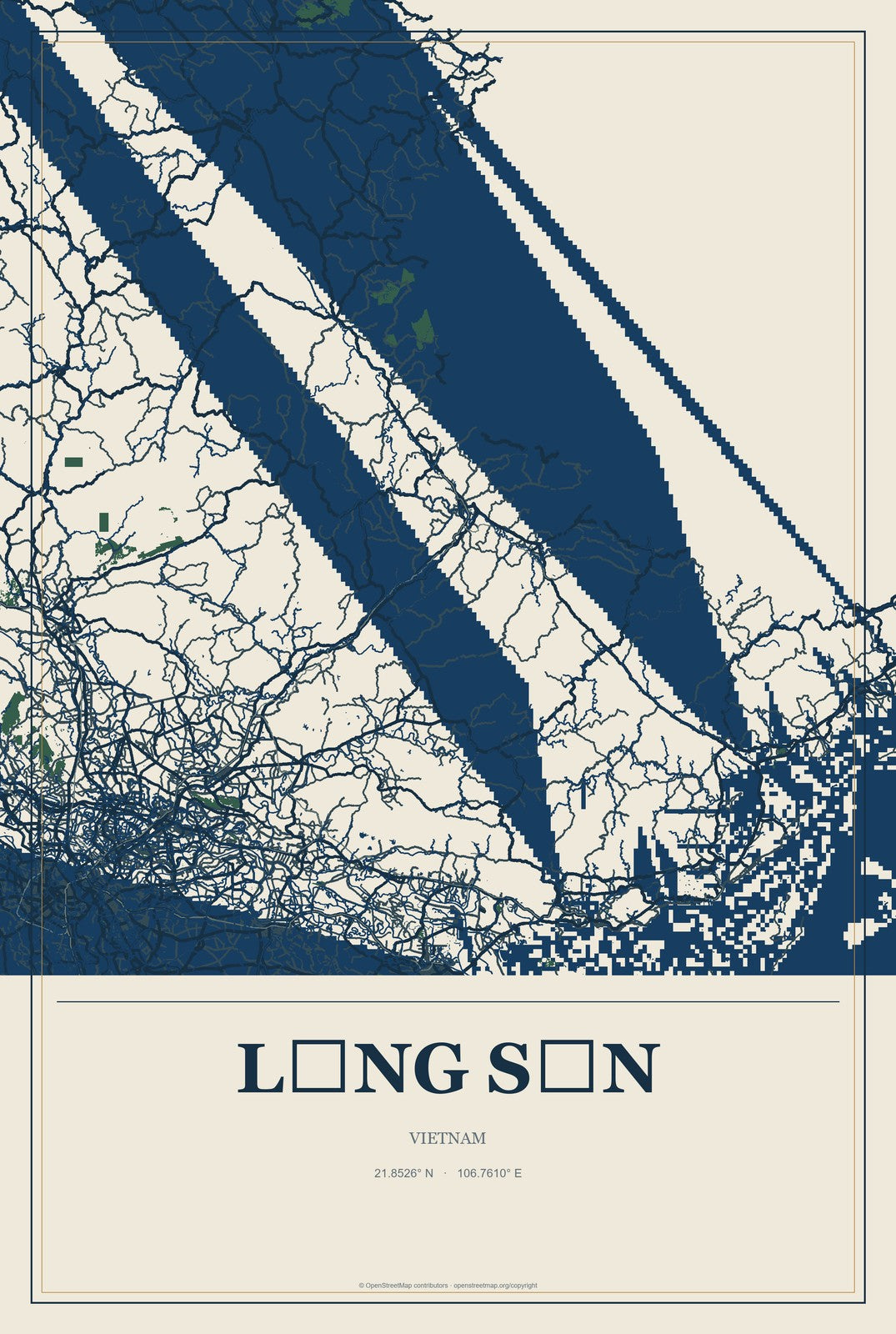 Lạng Sơn, Vietnam City Map Aluminum Sign in Coastal Cutout style