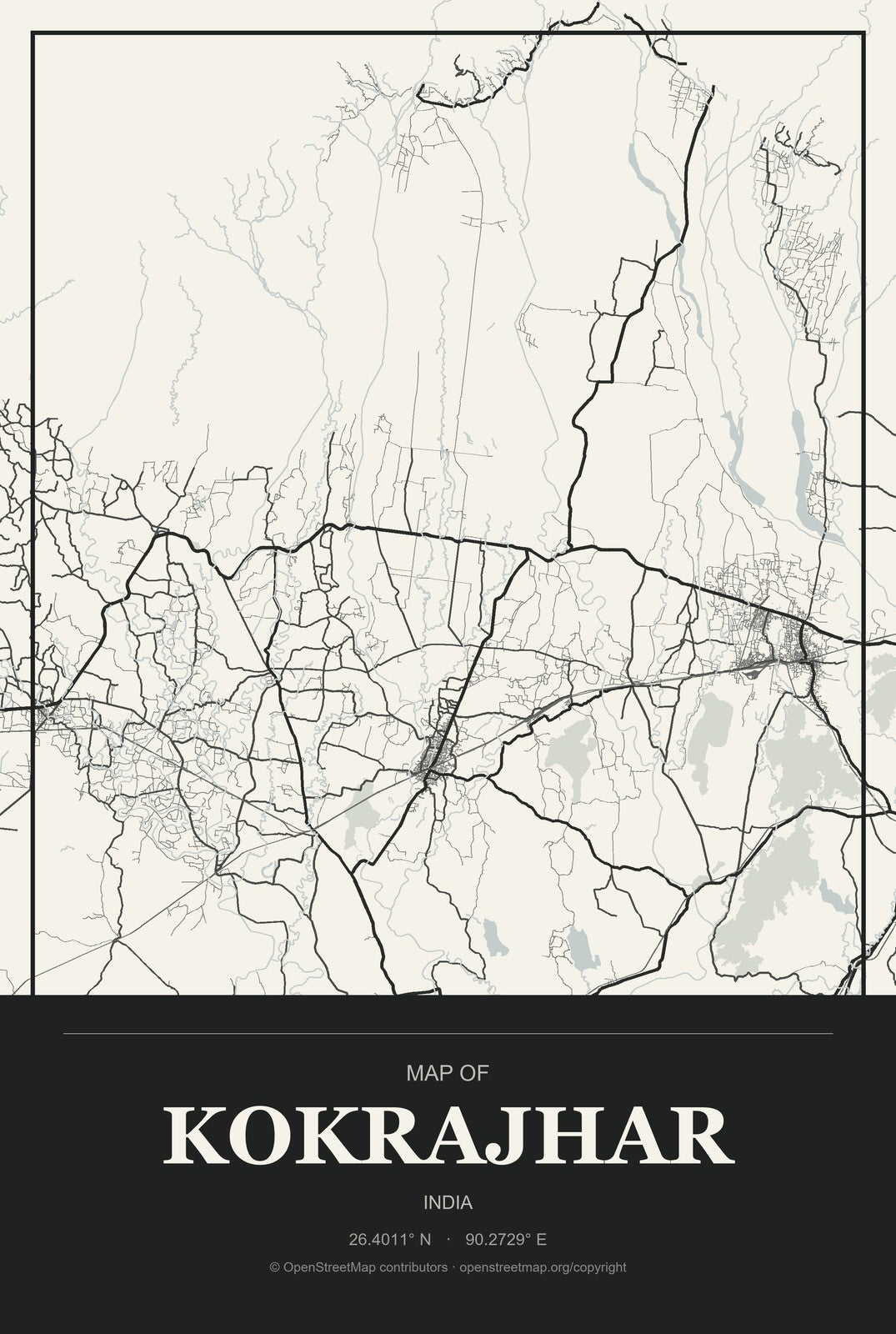 Kokrajhar, India City Map Aluminum Sign in Museum Plaque style