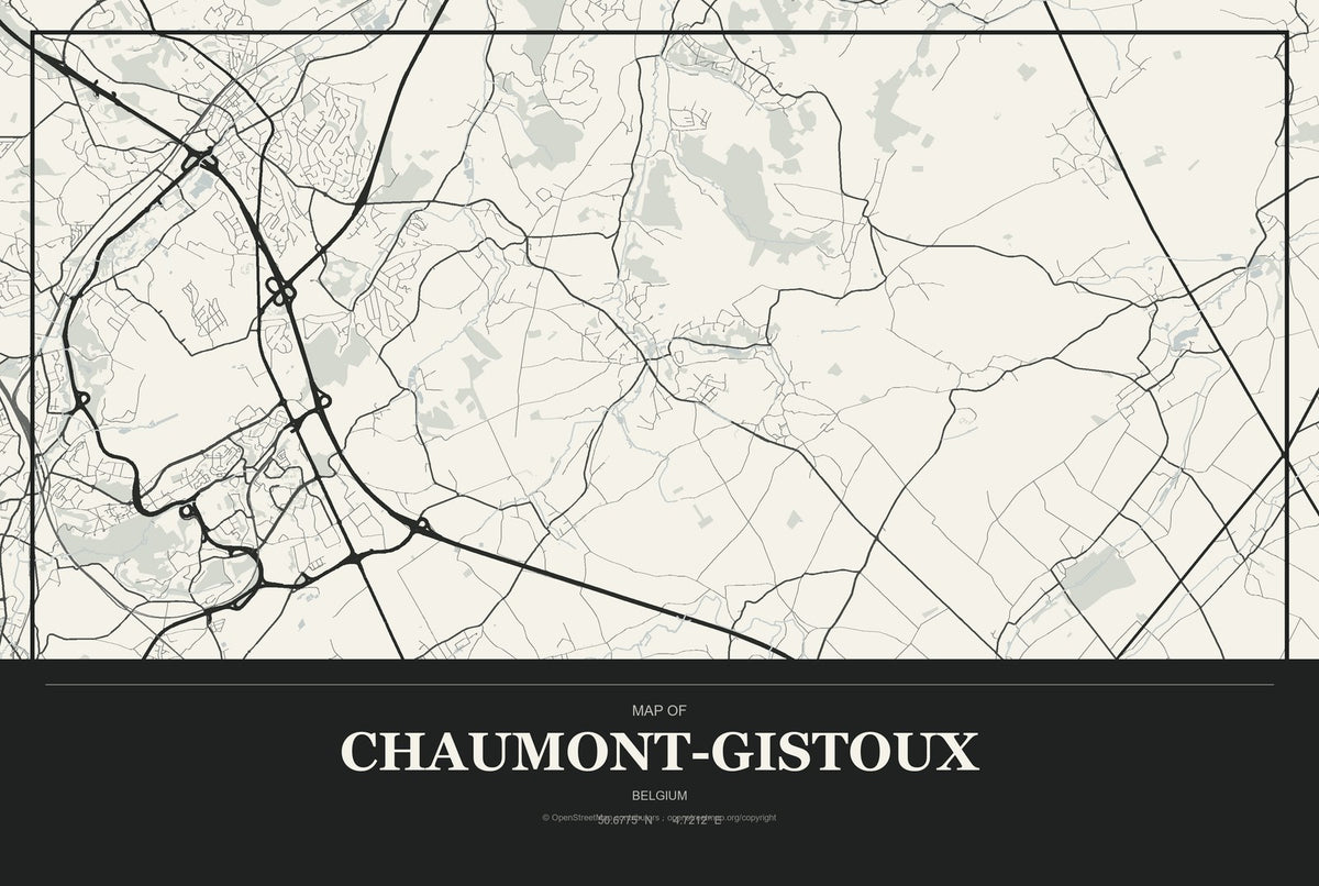 Chaumont-Gistoux, Belgium City Map Aluminum Sign in Museum Plaque style