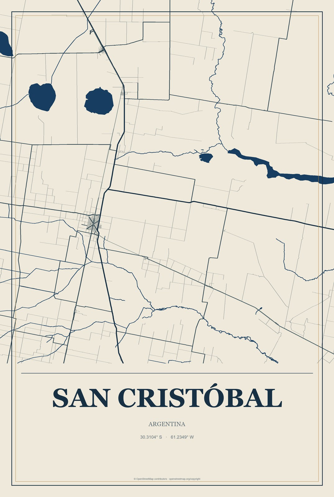 San Cristóbal, Argentina City Map Aluminum Sign in Coastal Cutout style