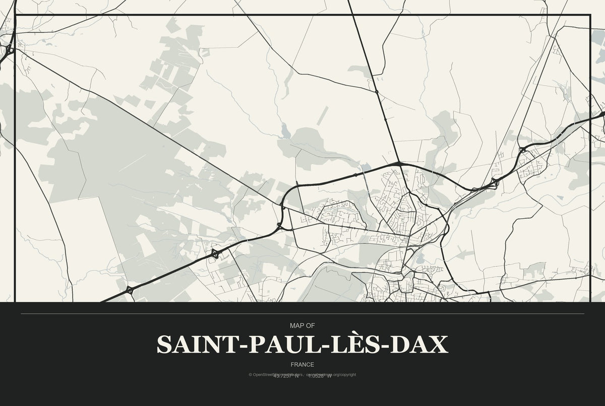 Saint-Paul-lès-Dax, France City Map Aluminum Sign in Museum Plaque style