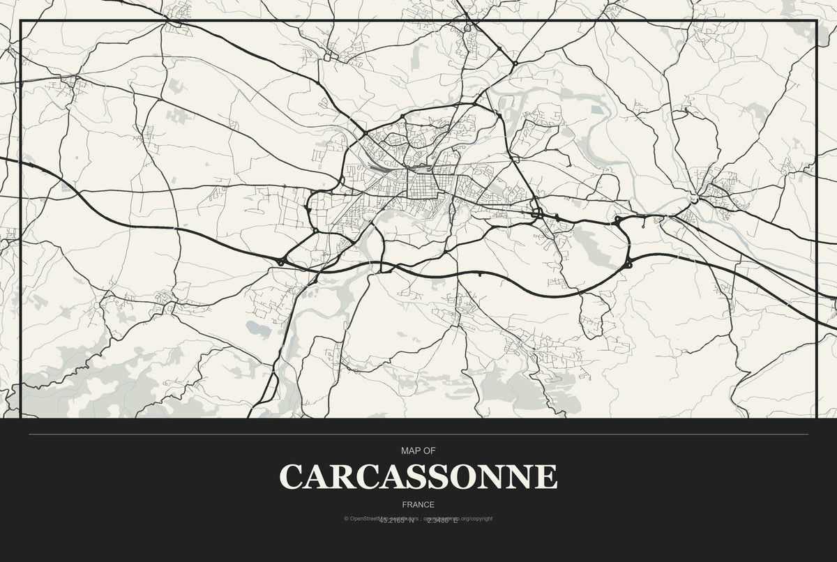 Carcassonne, France City Map Aluminum Sign in Museum Plaque style