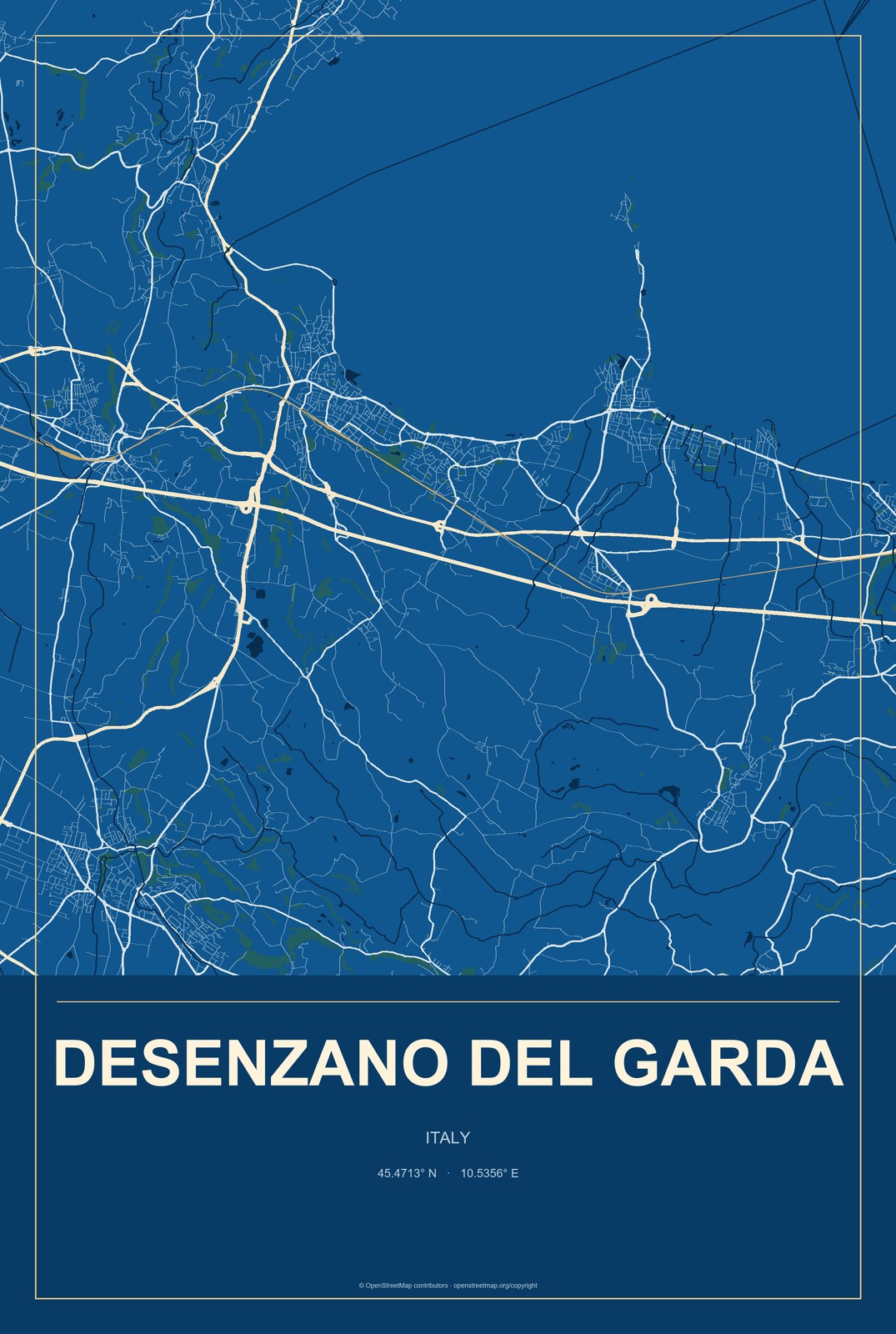 Desenzano del Garda, Italy City Map Aluminum Sign in Harbor Cobalt style