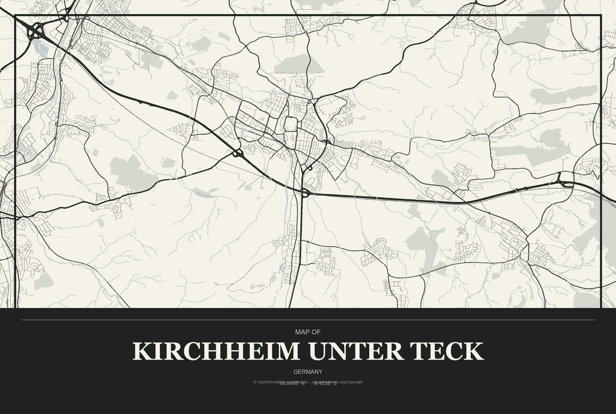 Kirchheim unter Teck, Germany City Map Aluminum Sign in Museum Plaque style